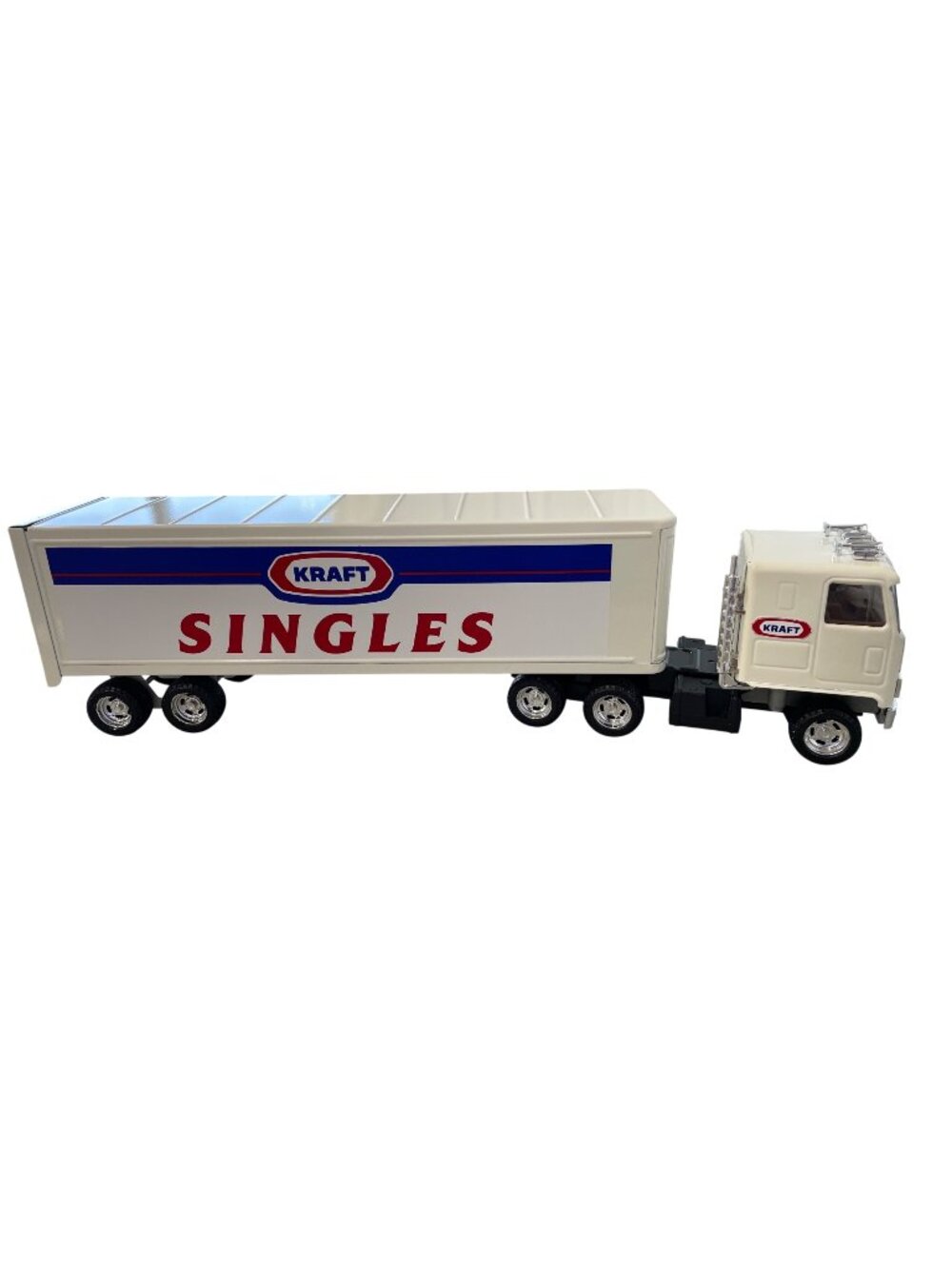 Vintage Kraft Singles White Diecast Toy Semi Truck 18" Long Blue & Red Graphics